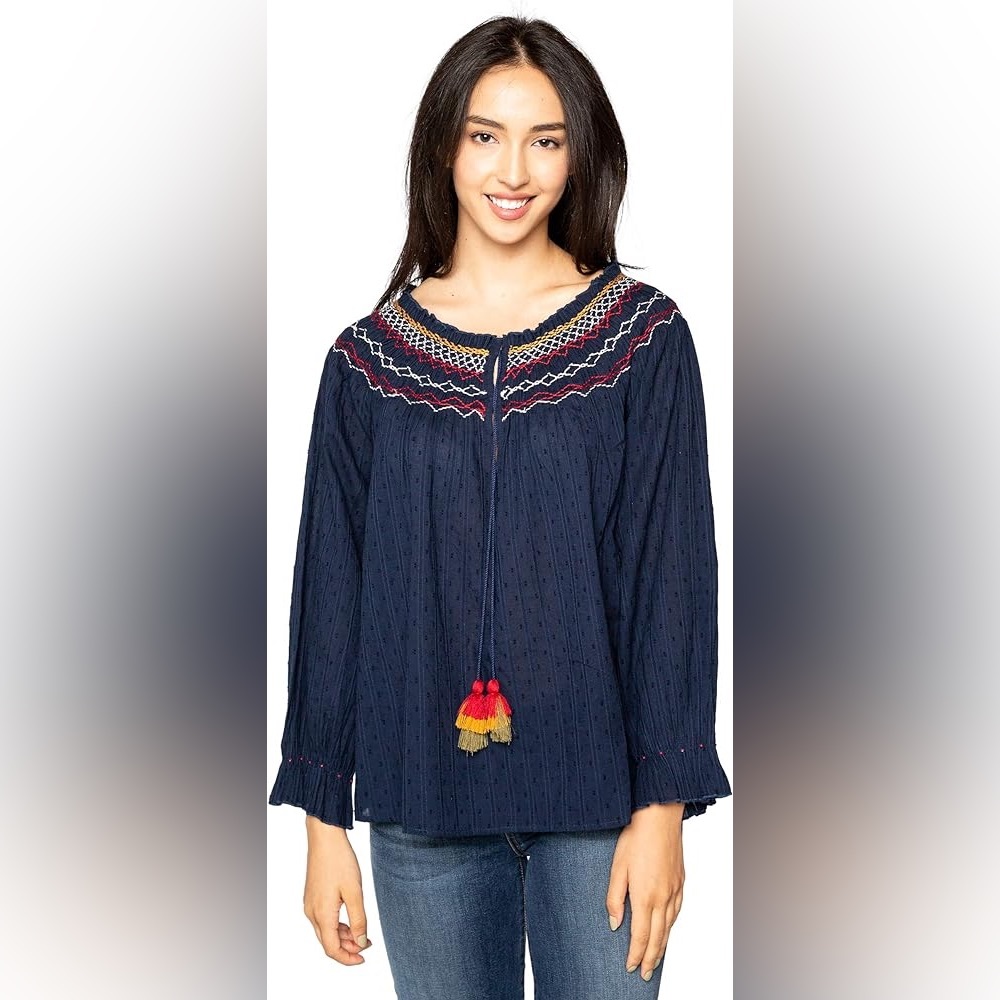 VELVET BY GRAHAM & SPENCER TRUDIE EMBROIDERED SMOCKED TOP